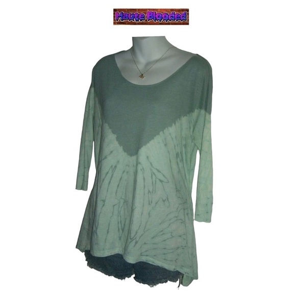 Free People Tie Dye Green Oversized Boho Boxy Urban Outfitters Bohemian Made USA - Picture 3 of 7
